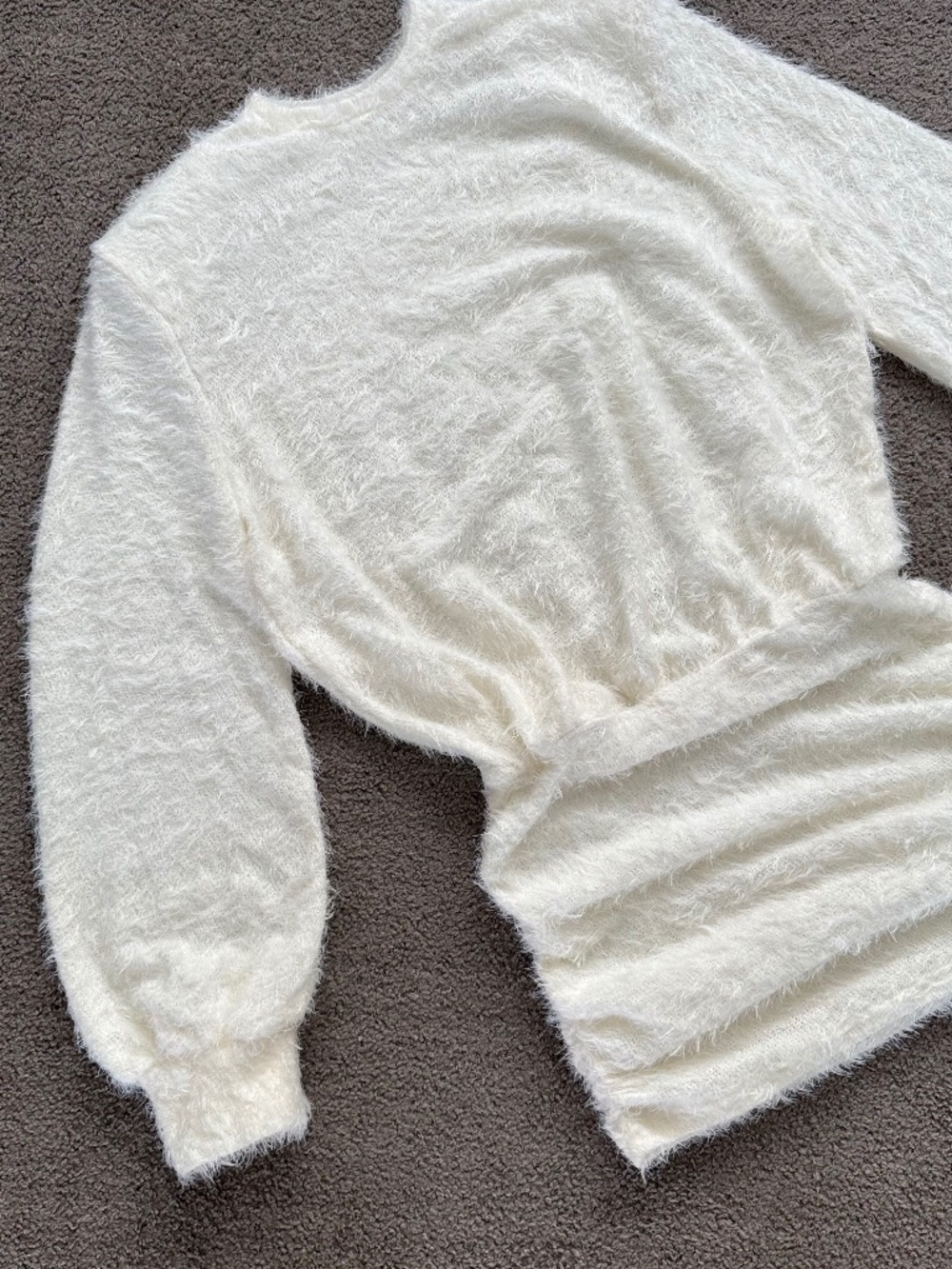 Missguided Cozy White Fluffy Fuzzy Knit Long Sleeve Mini Sweater Dress Size L